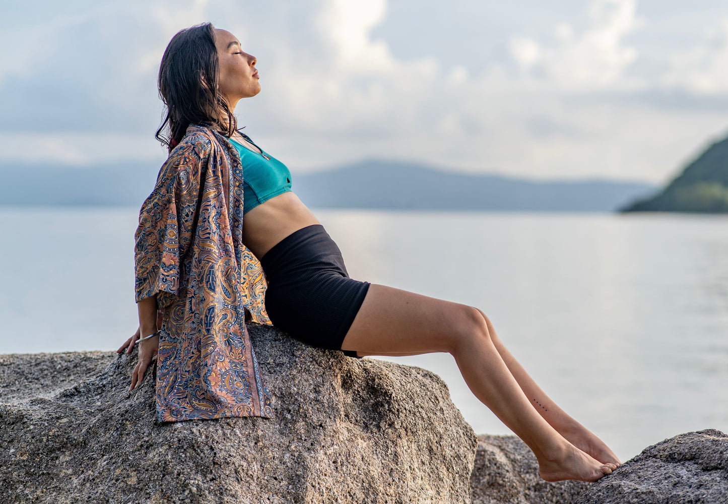 blue orange patterned kimono, blouse, cover-up, light jacket