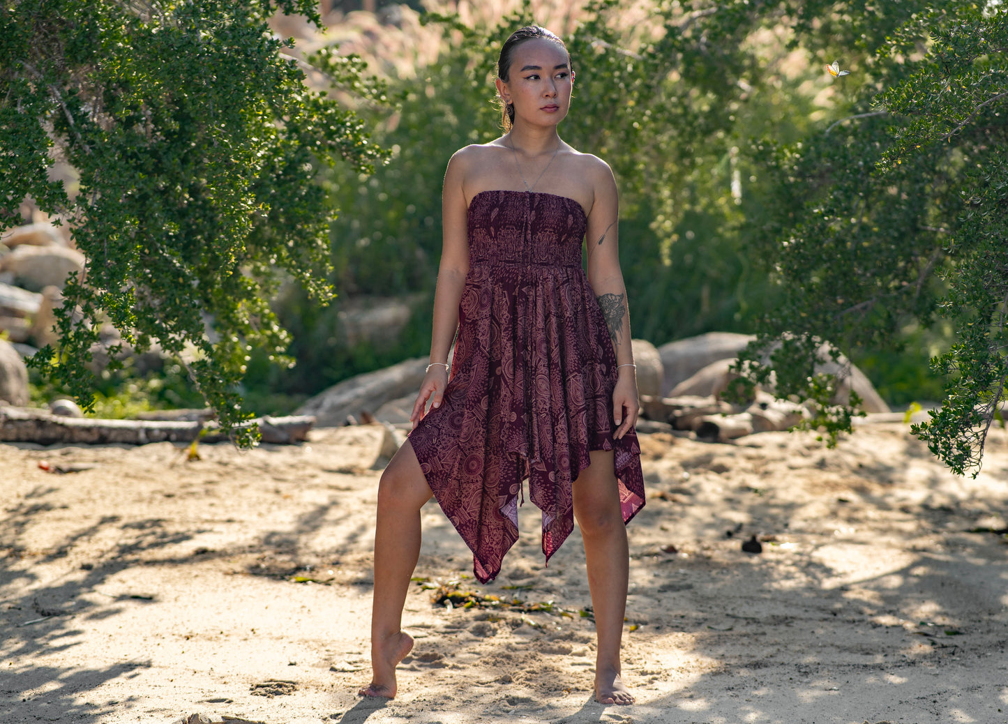 patterned skirt with fringes, summer dress, elf dress, pointed skirt, fringed skirt in red with a filigree pattern