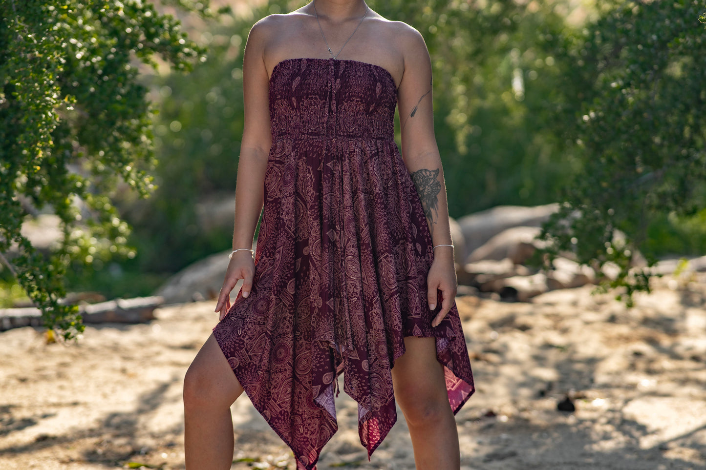patterned skirt with fringes, summer dress, elf dress, pointed skirt, fringed skirt in red with a filigree pattern
