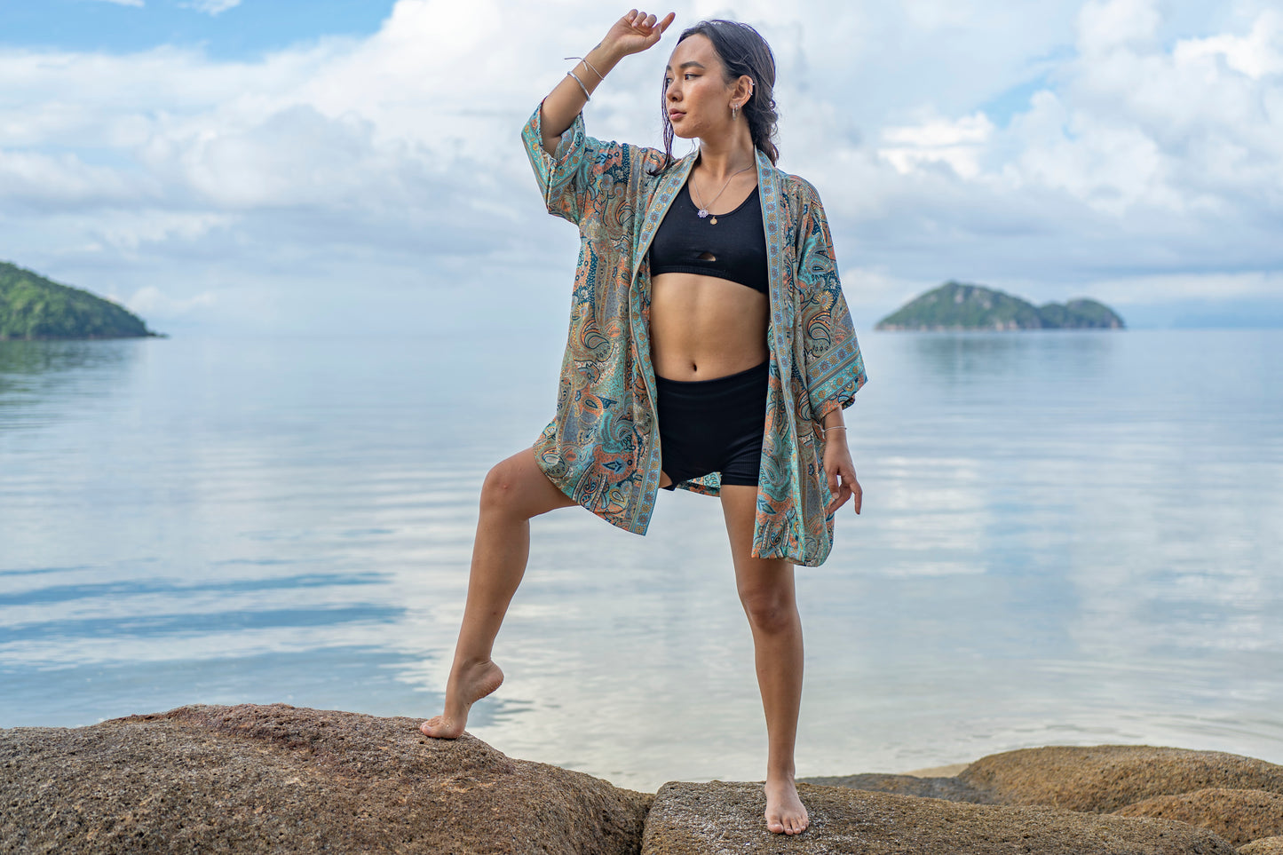 colorful patterned kimono, blouse, cover-up, light jacket