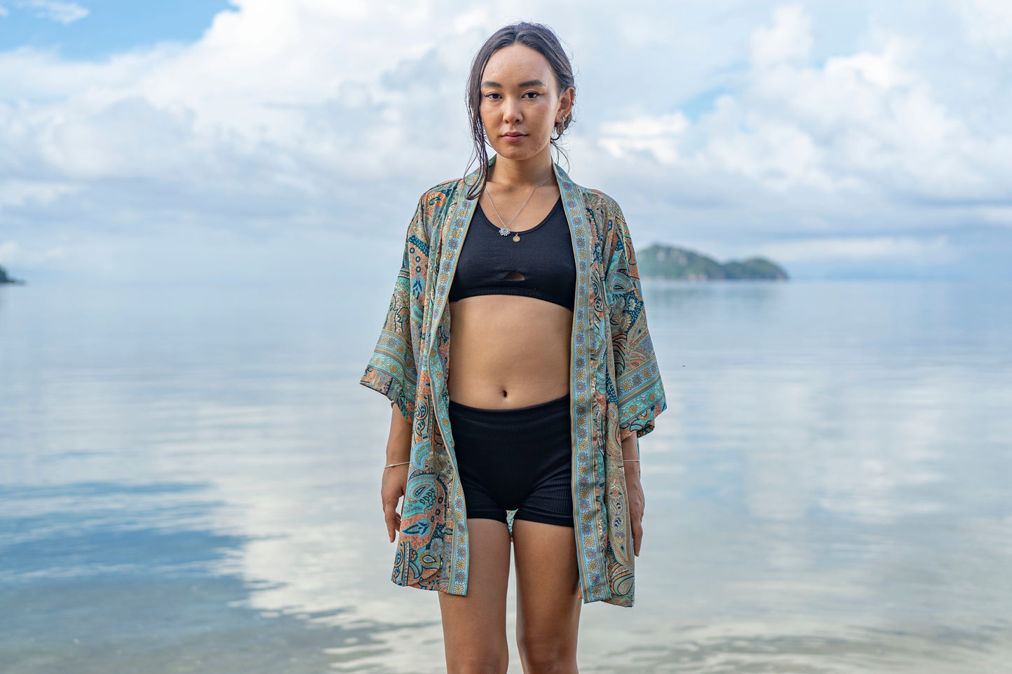 colorful patterned kimono, blouse, cover-up, light jacket