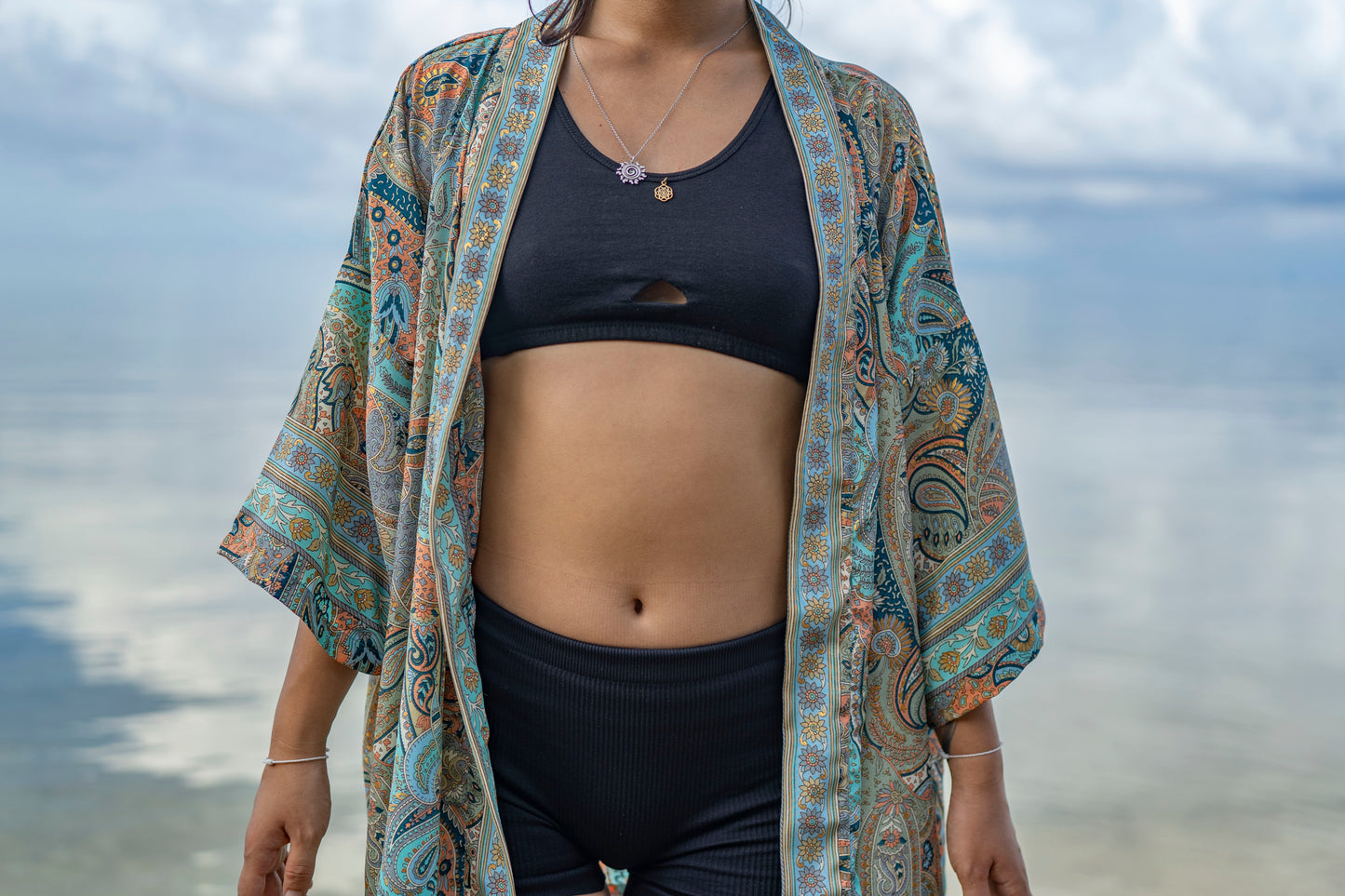 colorful patterned kimono, blouse, cover-up, light jacket