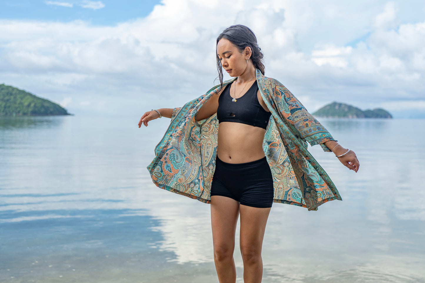 colorful patterned kimono, blouse, cover-up, light jacket