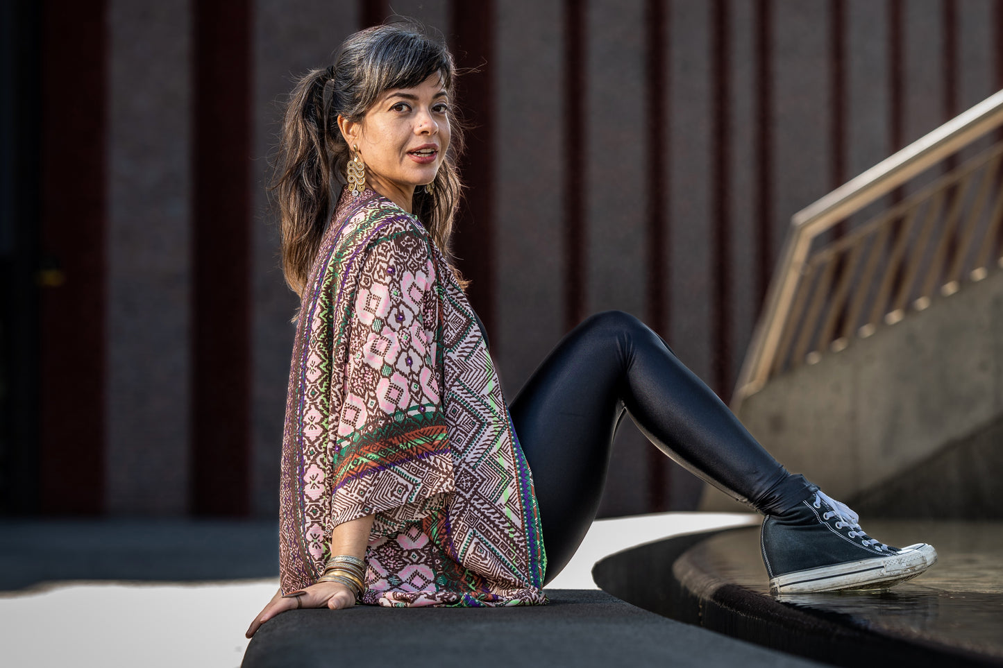 bunt gestreifter Kimono, Bluse, Überwurf, leichte Jacke rosa, lila, grün, rot, braun