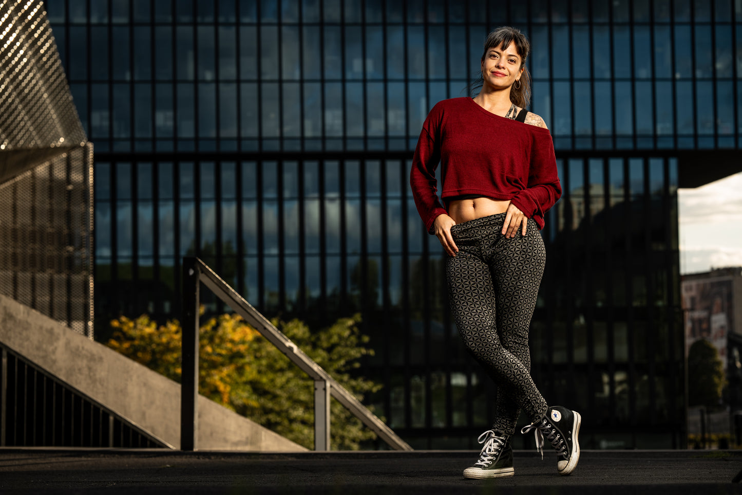 Block print leggings with floral pattern in black