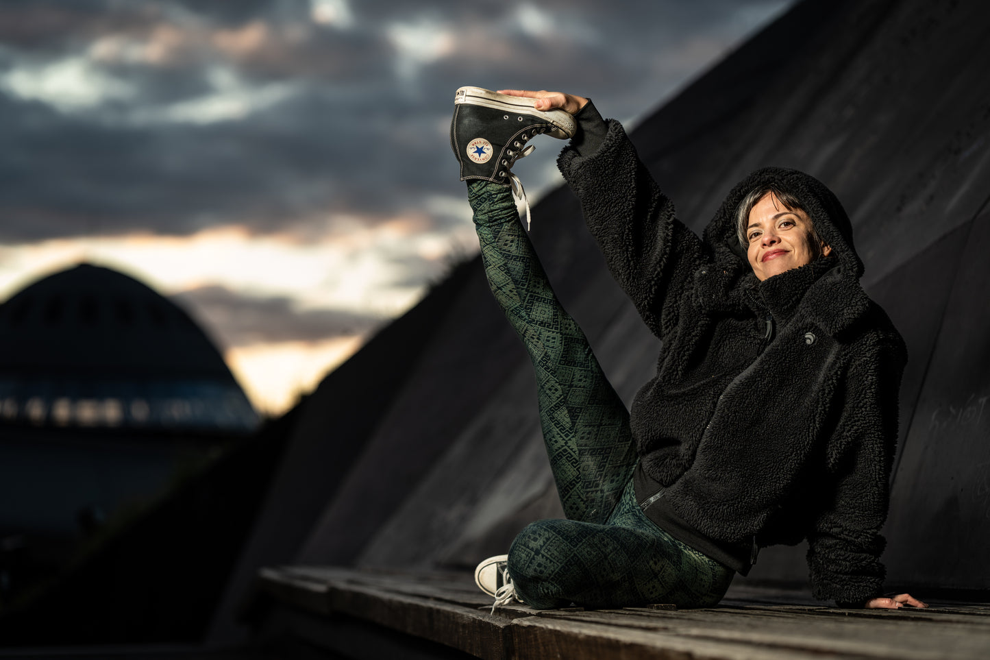 Block print leggings with floral pattern in black