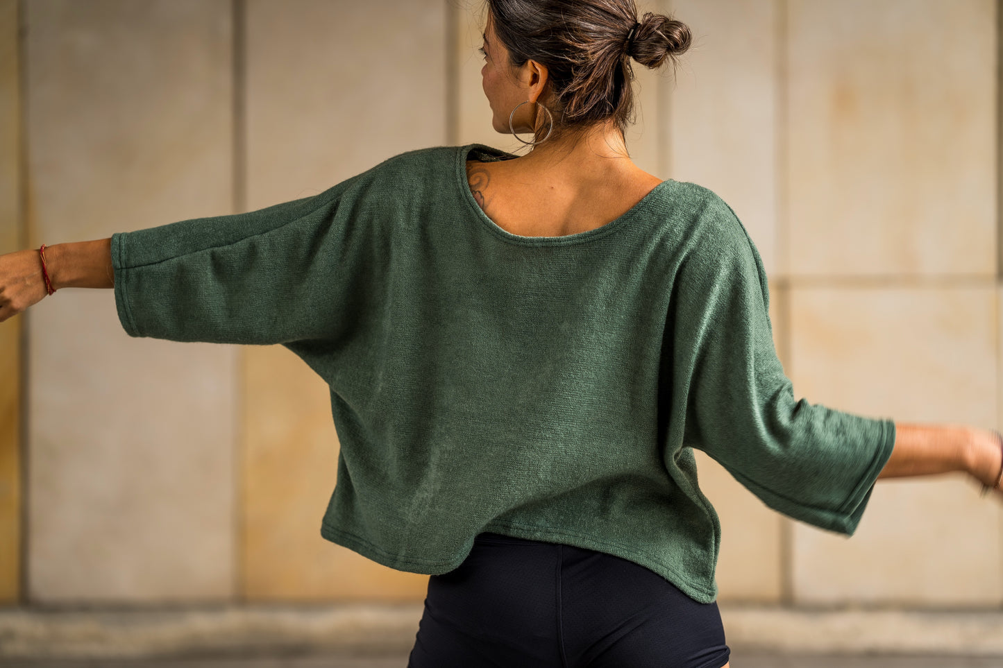halblanges lockeres Strickshirt in türkis