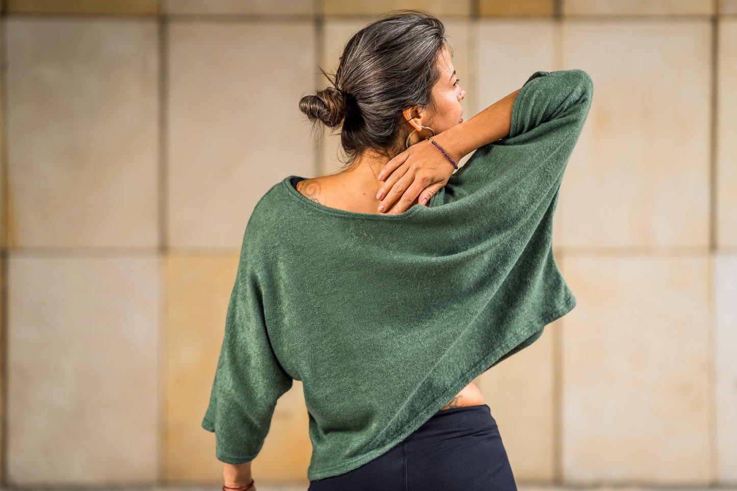 halblanges lockeres Strickshirt in türkis