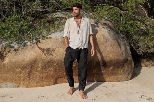 lange Pumphose für Männer aus Baumwolle schwarz gemustert Kreise