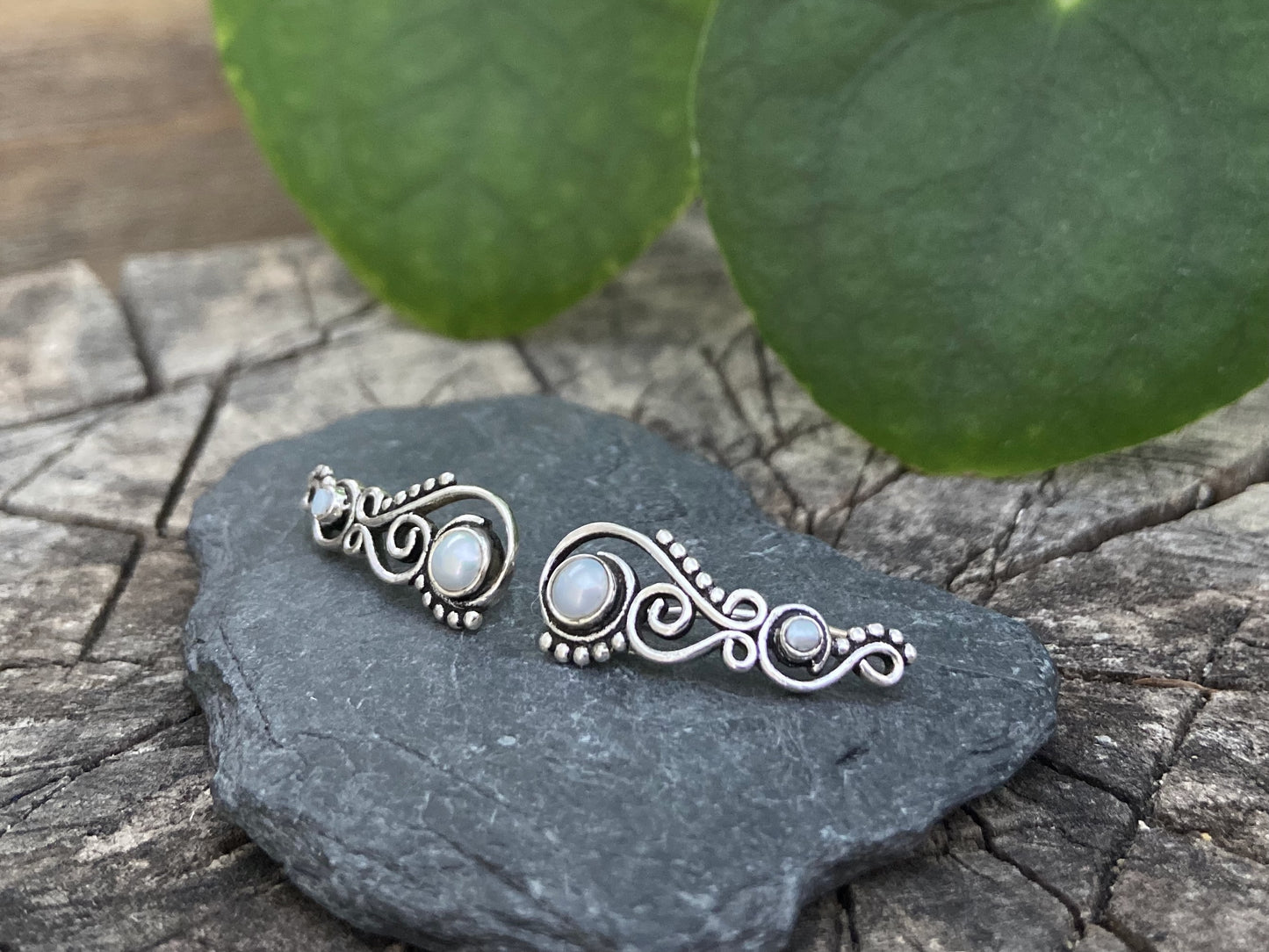 Earclimber earrings with freshwater pearls made of silver