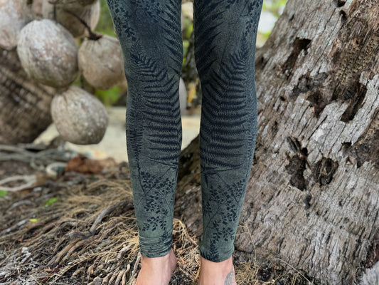Batik Yoga Leggings mit floralem Print in blau grün