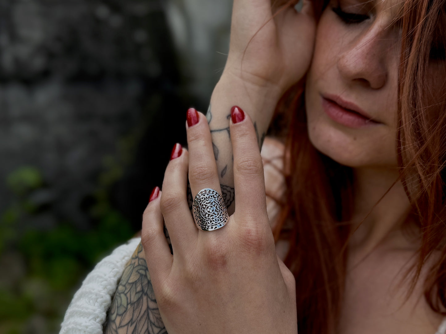 playful ring decorated with silver dots