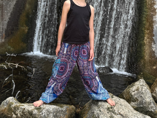 blau rosa gemusterte Pluderhose für Kinder