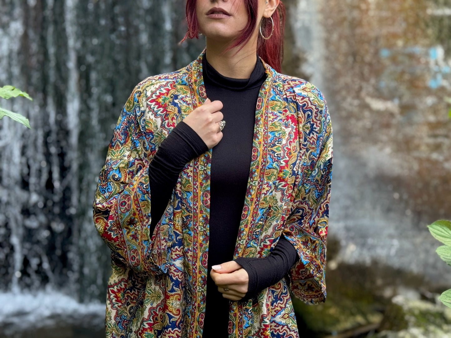 Leichter Boho Kimono mit buntem Paisley-Muster – luftige Kimono-Jacke für Damen rot/ blau/ gelb/ grün