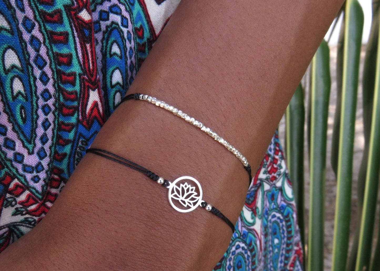 Bracelet set lotus flower made of silver in black or turquoise