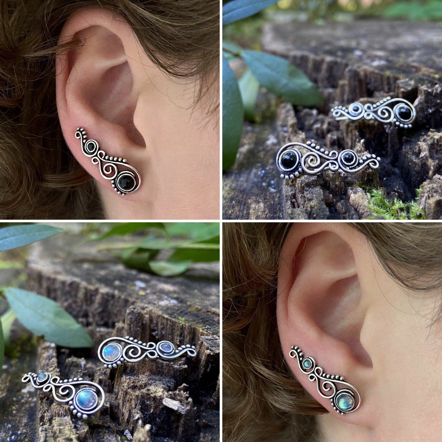 Earclimber Ohrringe mit Labradorit Steinen aus Silber