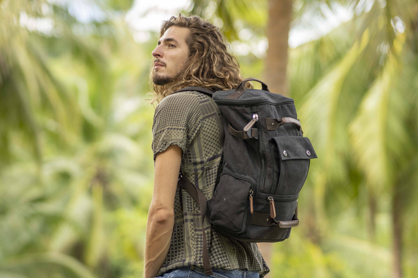 large canvas backpack in different colors