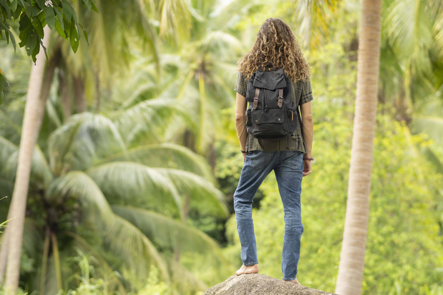 large casual canvas backpack with straps in black