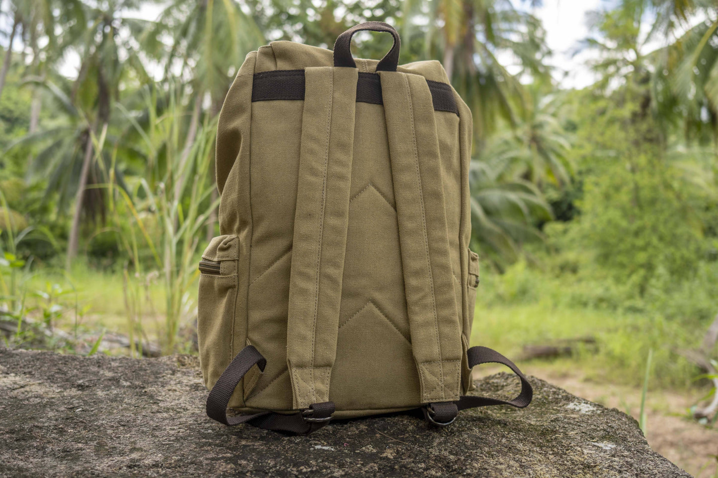 large casual canvas backpack with straps in beige