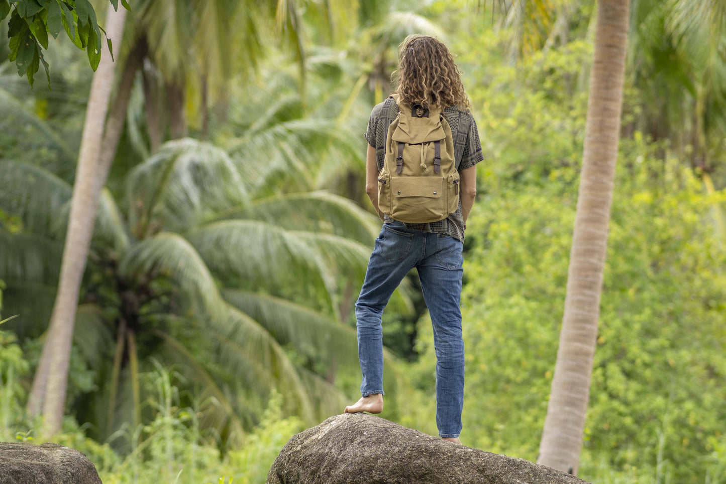 large casual canvas backpack with straps in beige