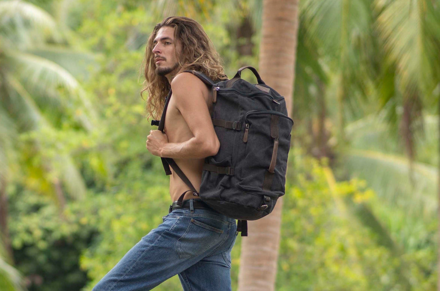 large practical canvas backpack and bag in one