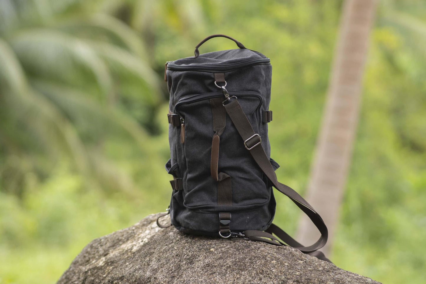 large practical canvas backpack and bag in one