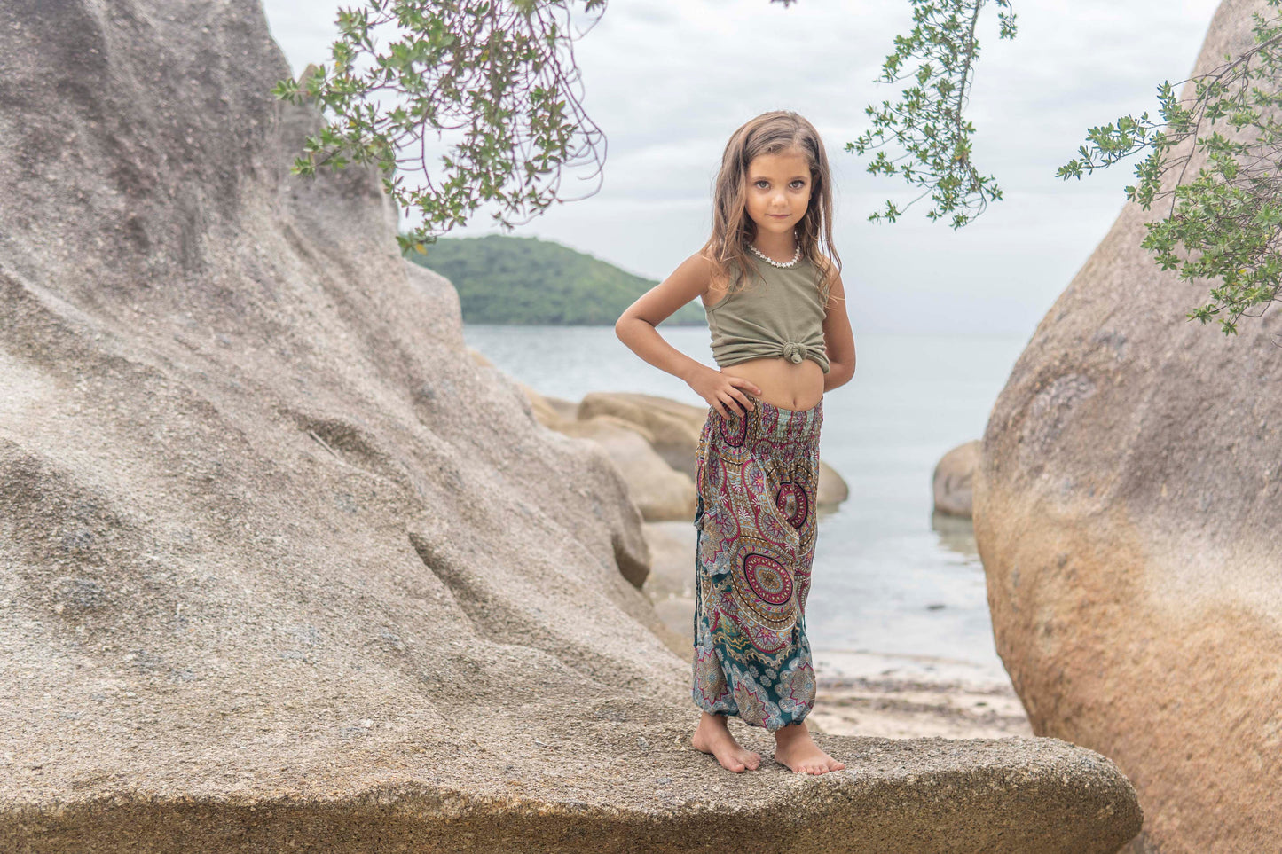 Airy harem pants with a colorful pattern for children