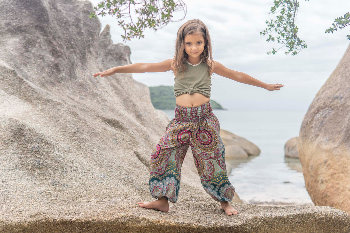 Airy harem pants with a colorful pattern for children