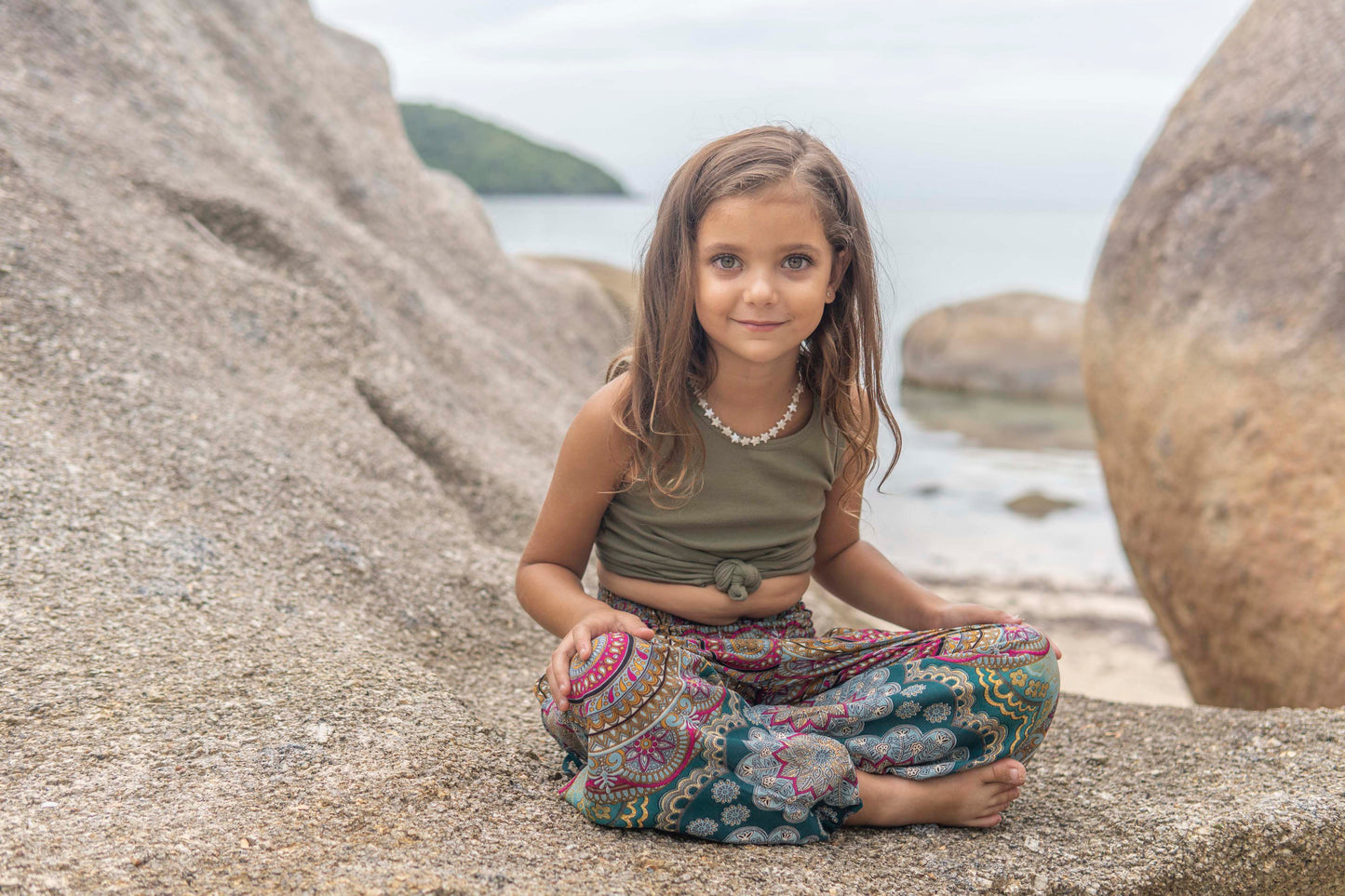 Airy harem pants with a colorful pattern for children