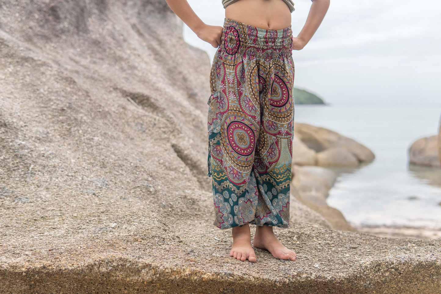 Airy harem pants with a colorful pattern for children