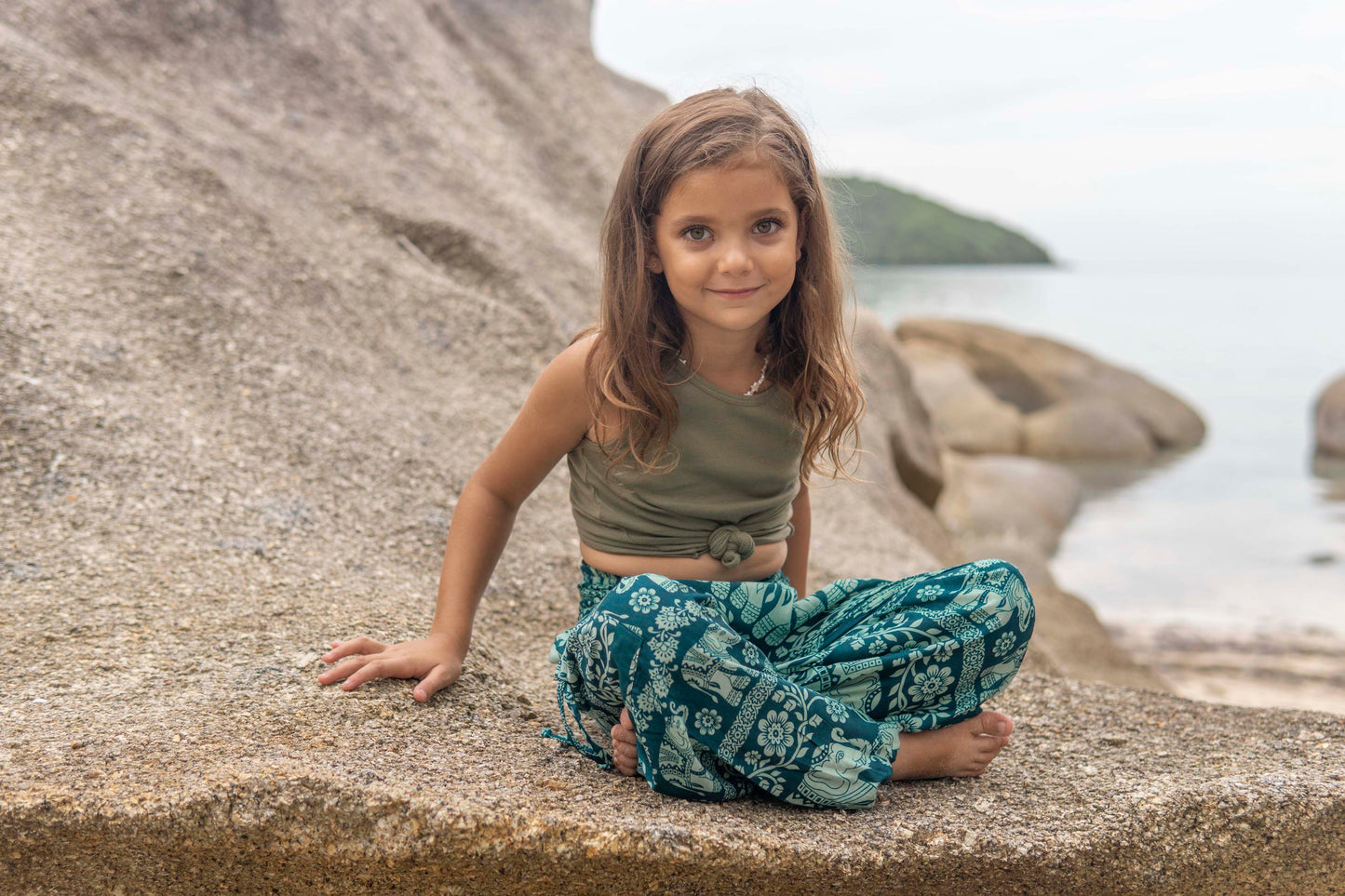 Airy harem pants light blue turquoise with elephants for children