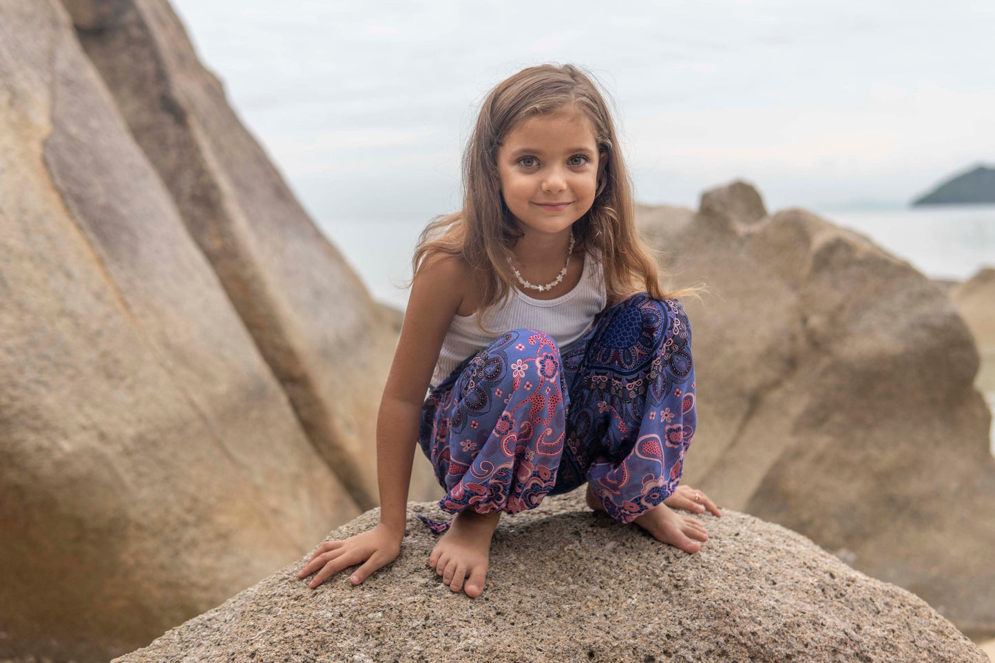 blue pink patterned harem pants for children