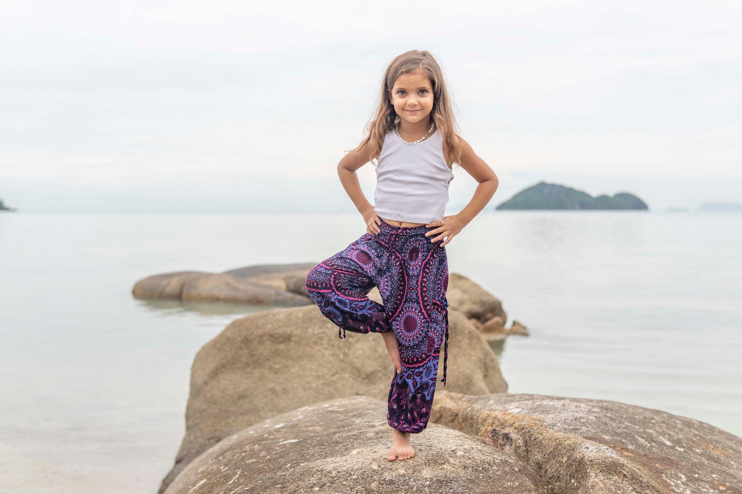 pink purple floral airy harem pants for children