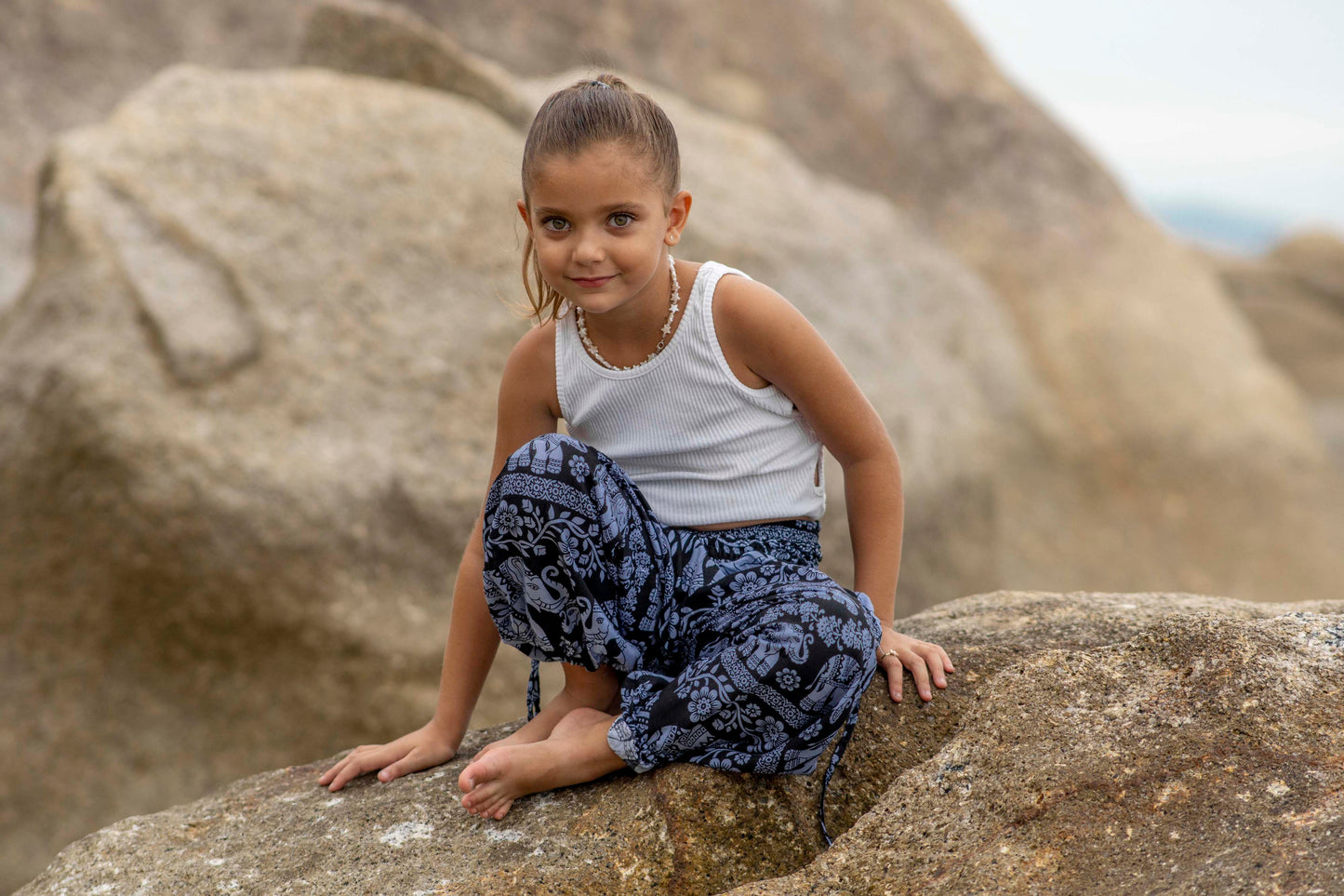 luftige Pluderhose blau mit Elefanten für Kinder