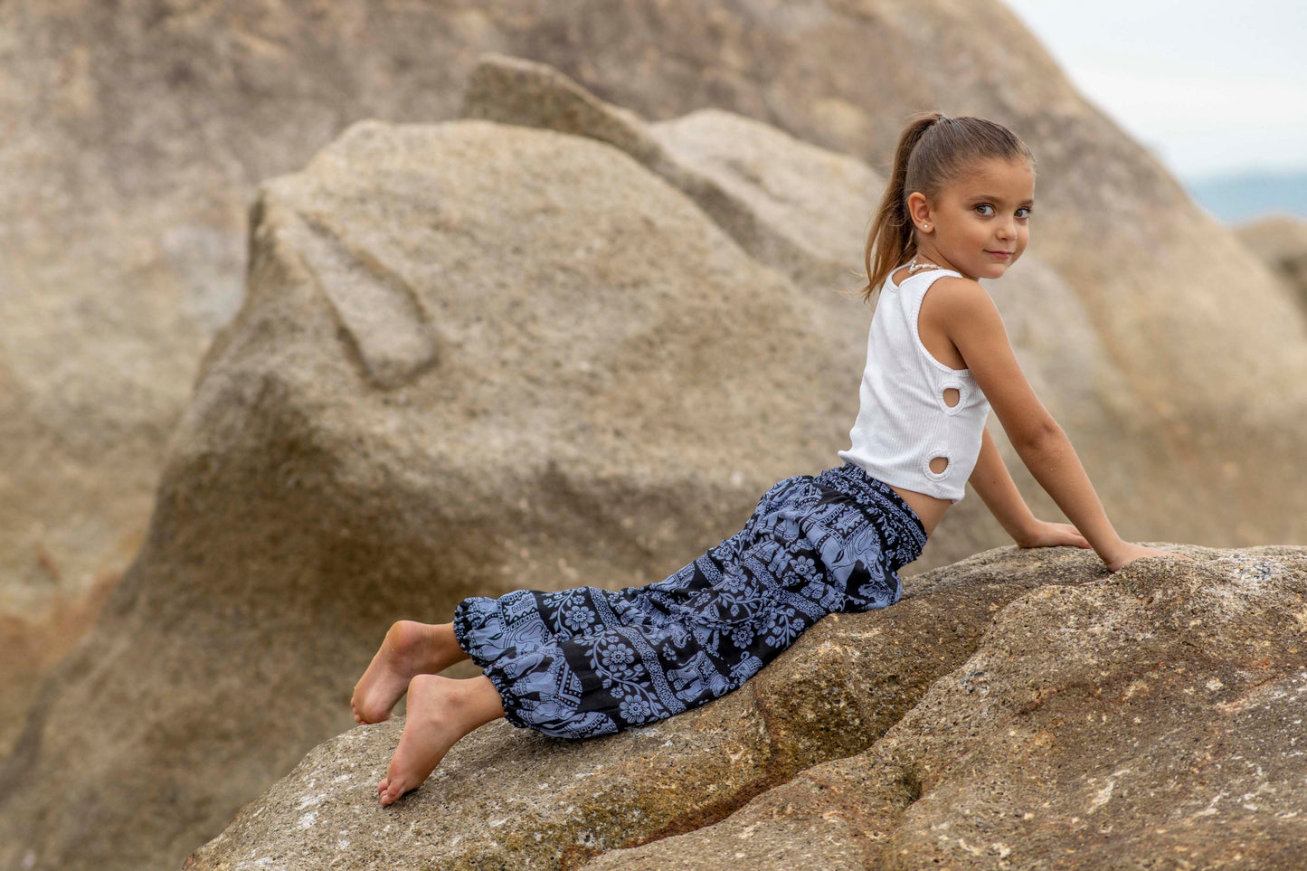 luftige Pluderhose blau mit Elefanten für Kinder