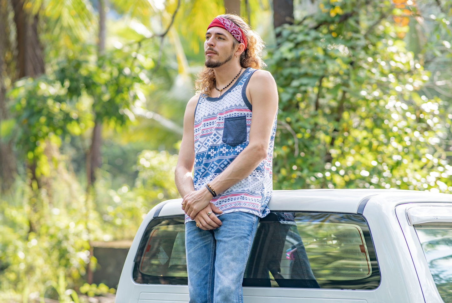 gemustertes Tanktop mit Brusttasche für Männer im lässigen Look