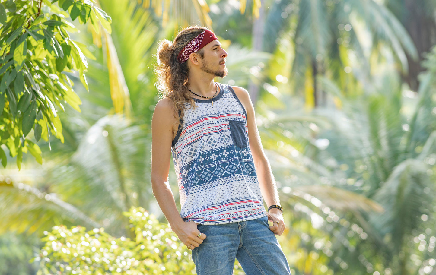 gemustertes Tanktop mit Brusttasche für Männer im lässigen Look