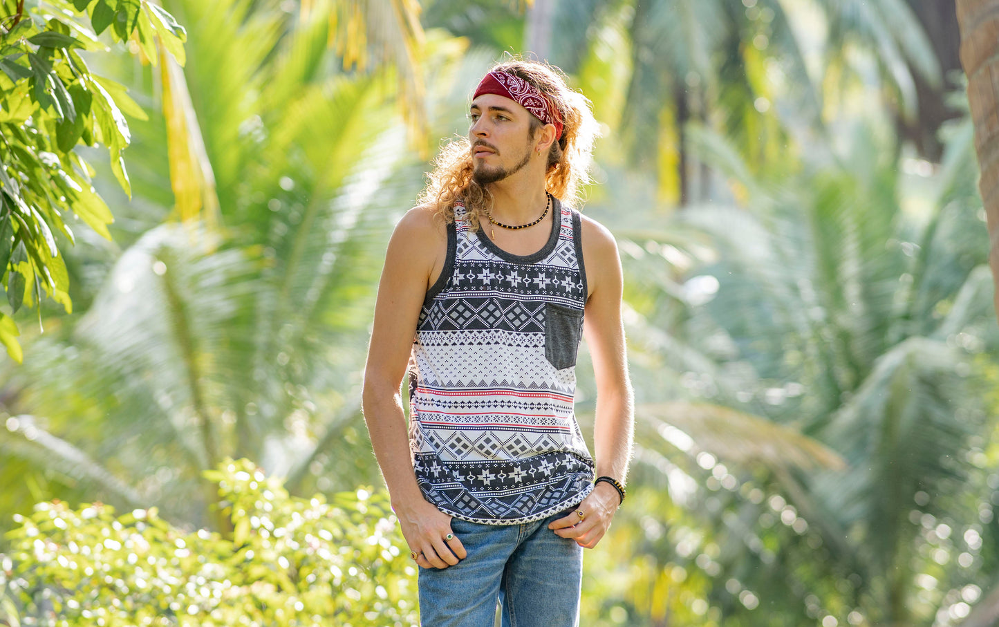 gemustertes Tanktop mit Brusttasche für Männer im lässigen Look