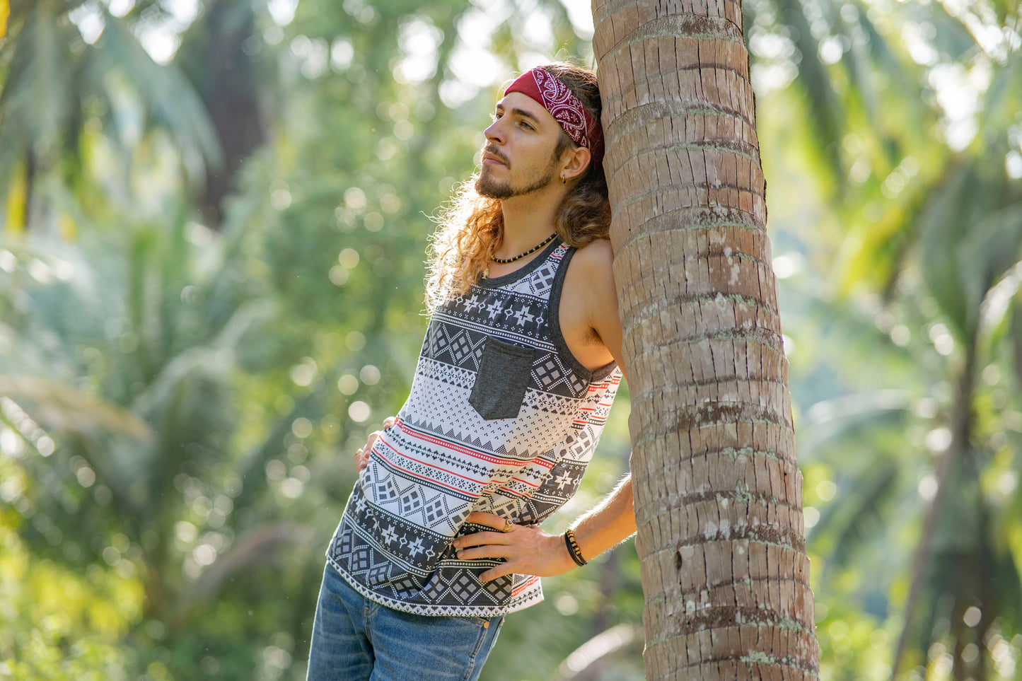 gemustertes Tanktop mit Brusttasche für Männer im lässigen Look