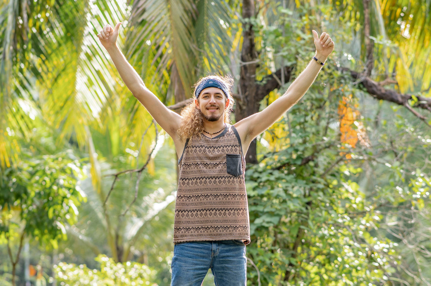 braun gemustertes Tanktop für Männer mit Brusttasche