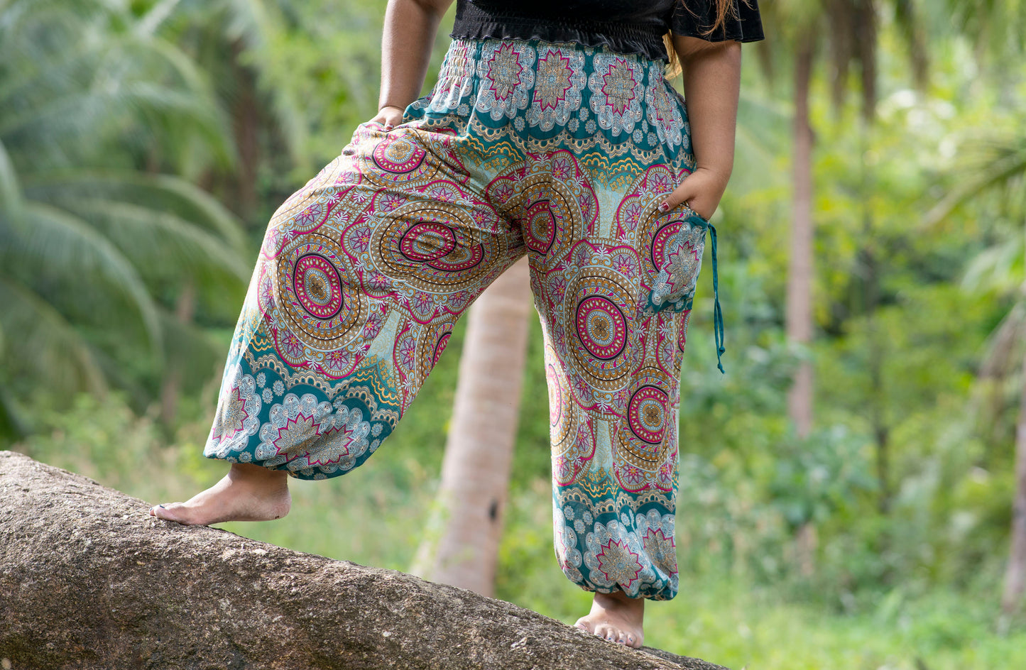 PLUS SIZE colorful patterned harem pants with pockets for adults