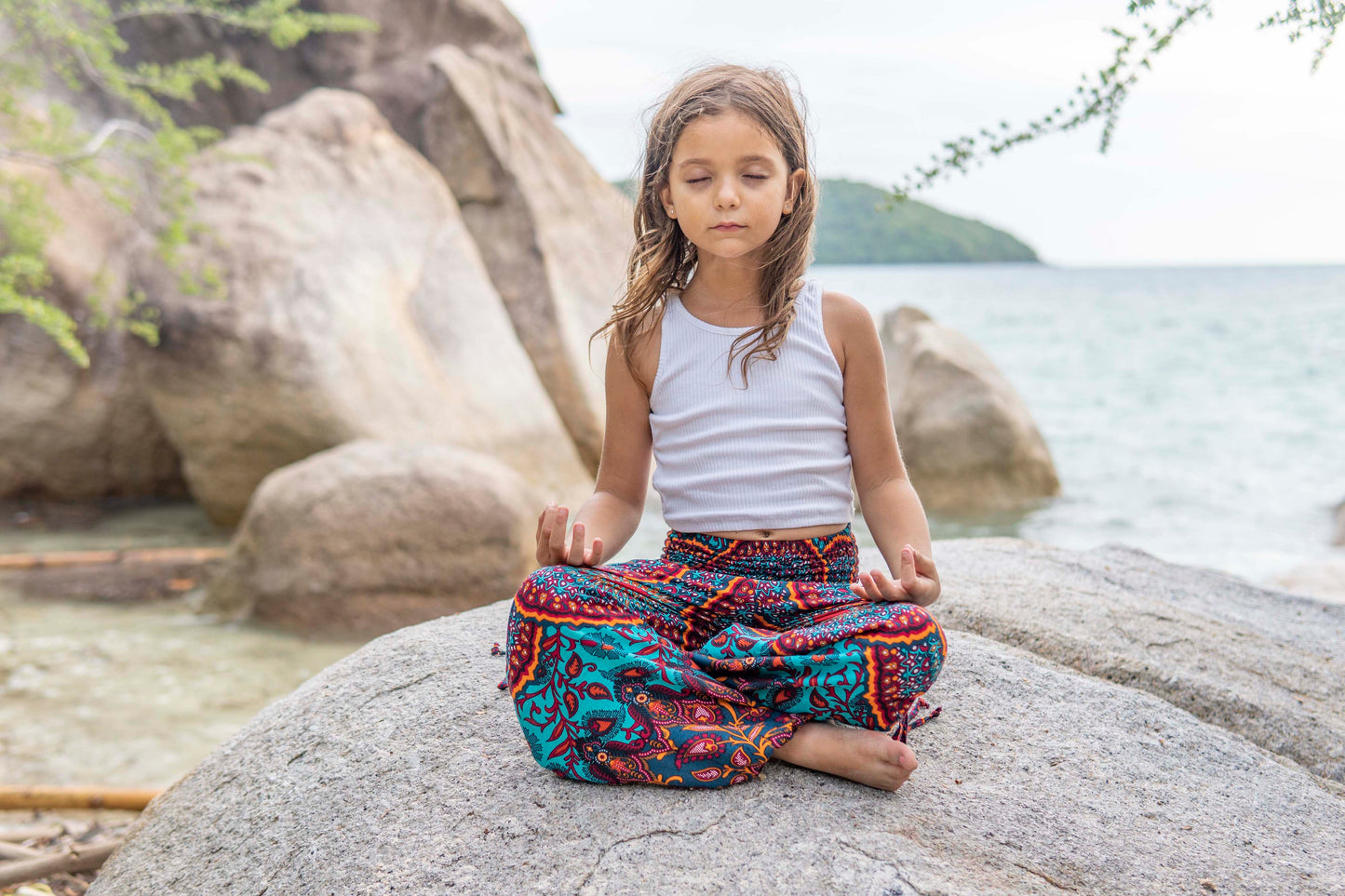 red orange turquoise patterned harem pants for children