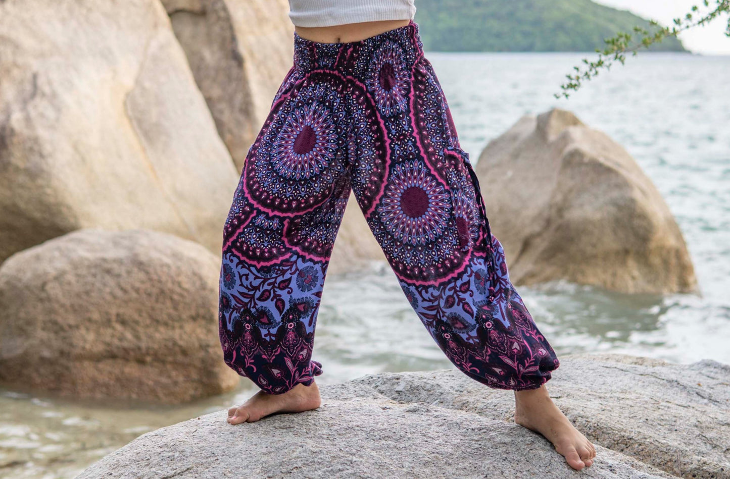 pink purple floral airy harem pants for children