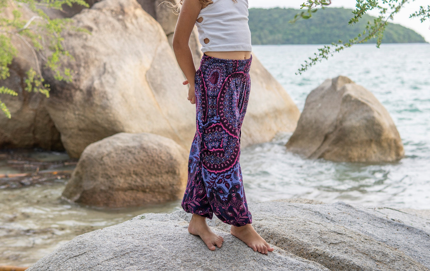 pink purple floral airy harem pants for children