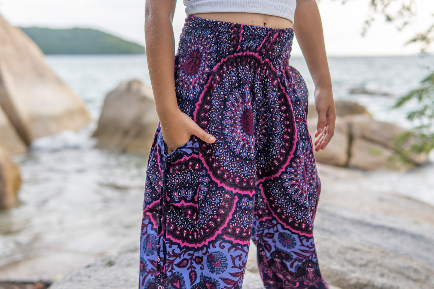 pink purple floral airy harem pants for children