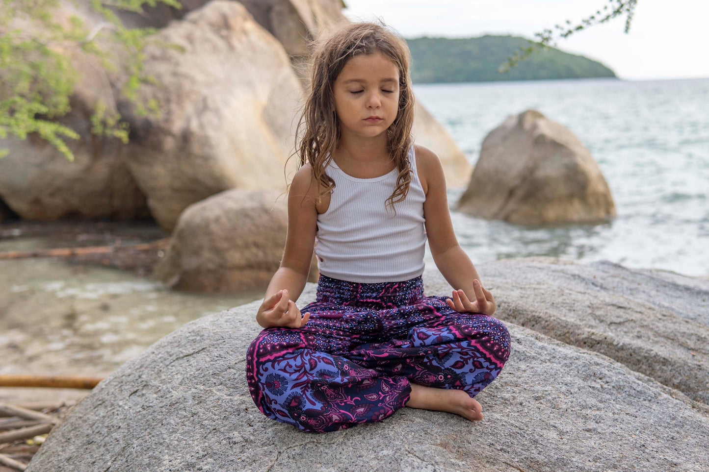 pink purple floral airy harem pants for children
