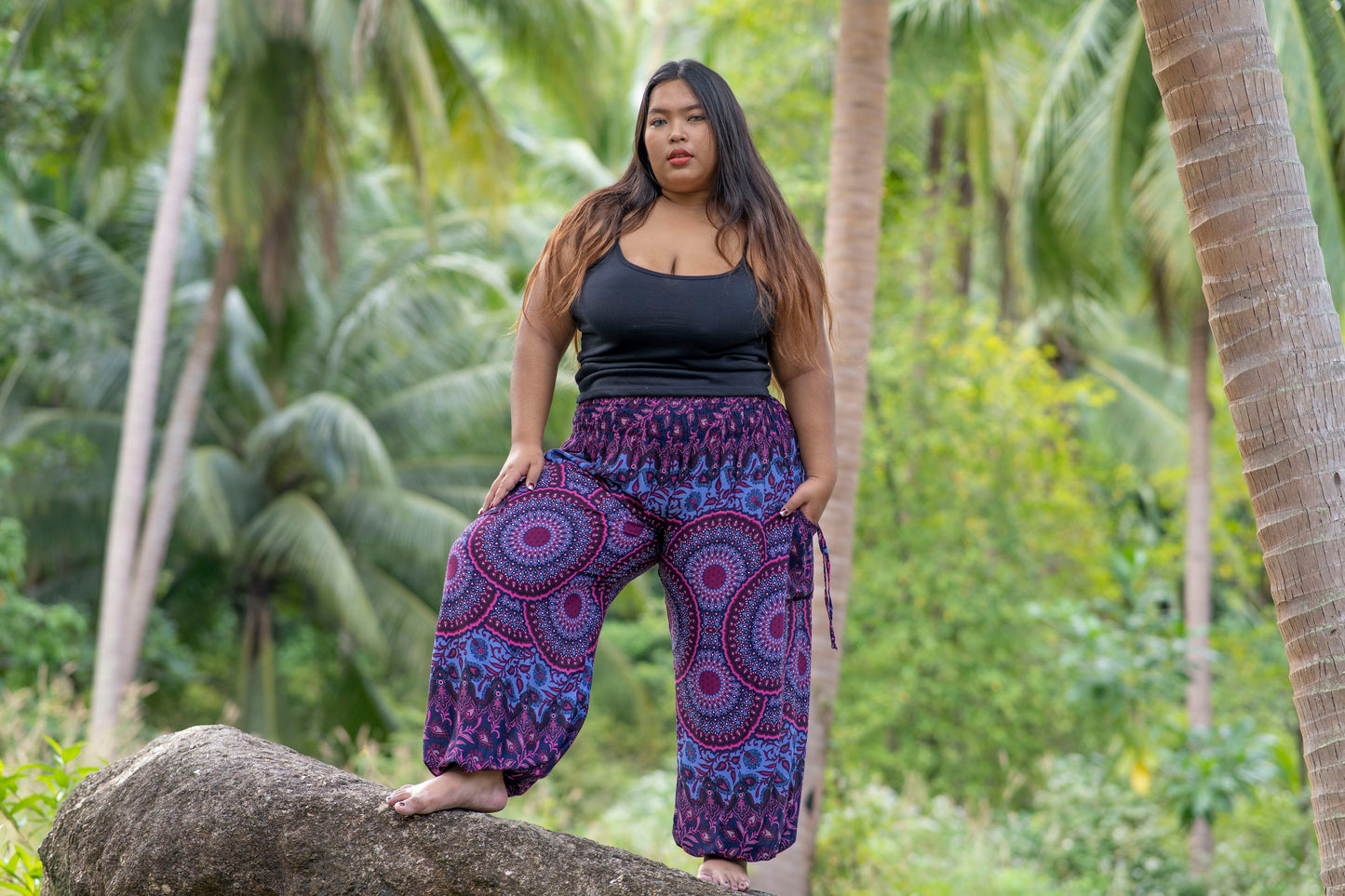 PLUS SIZE harem pants with mandala pattern in pink purple