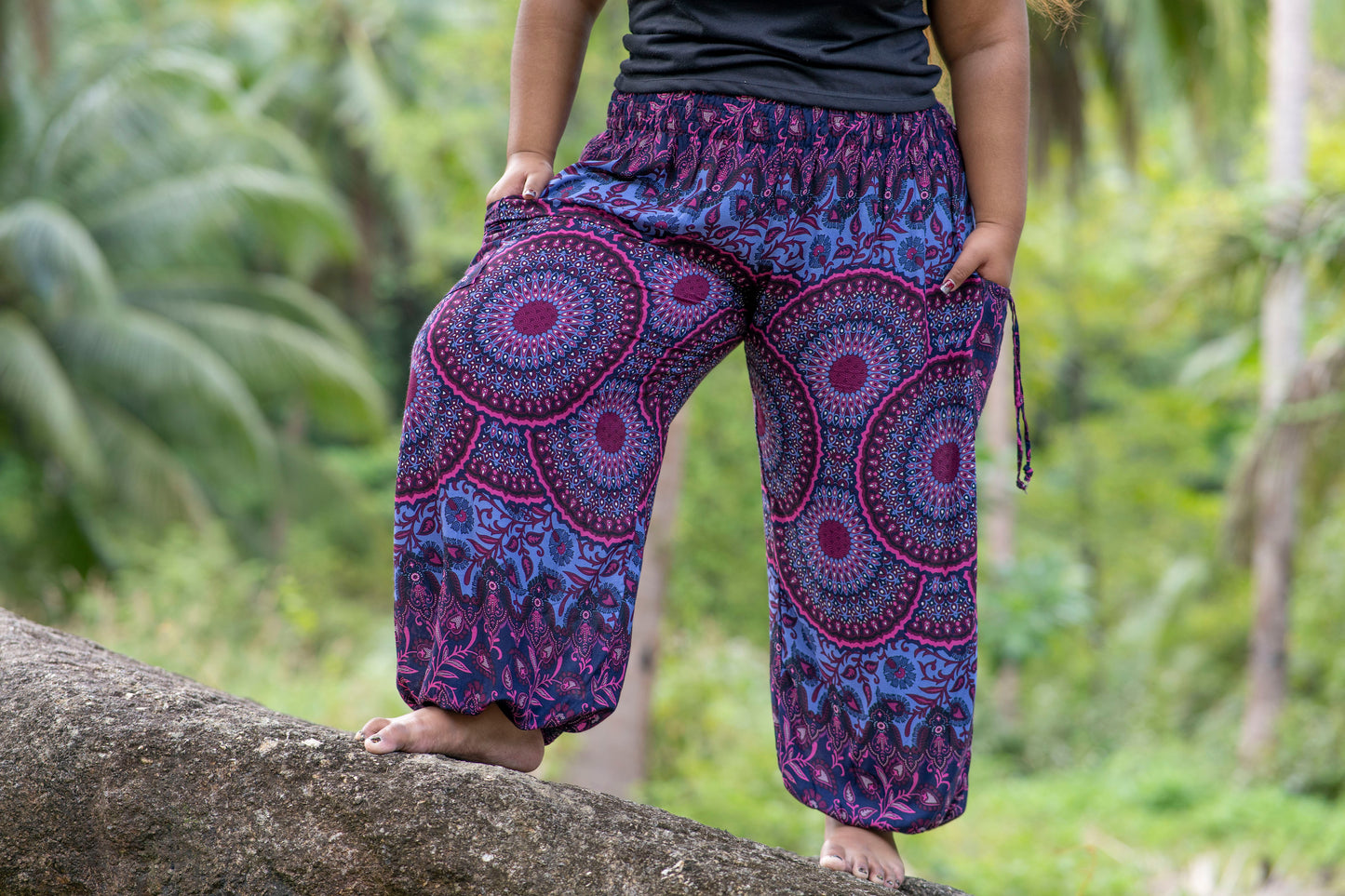PLUS SIZE harem pants with mandala pattern in pink purple