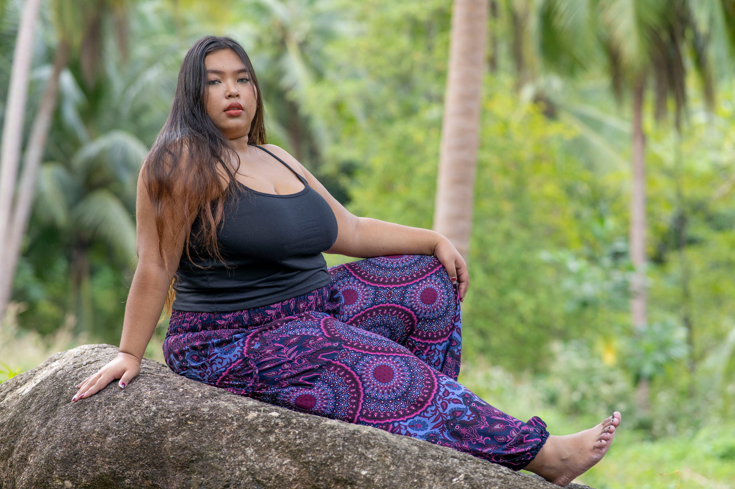 PLUS SIZE harem pants with mandala pattern in pink purple
