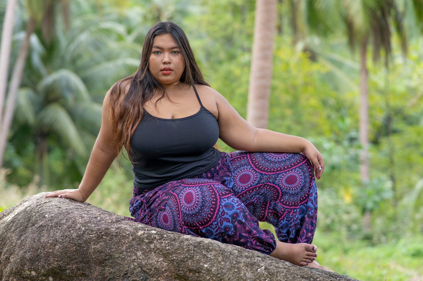 PLUS SIZE harem pants with mandala pattern in pink purple